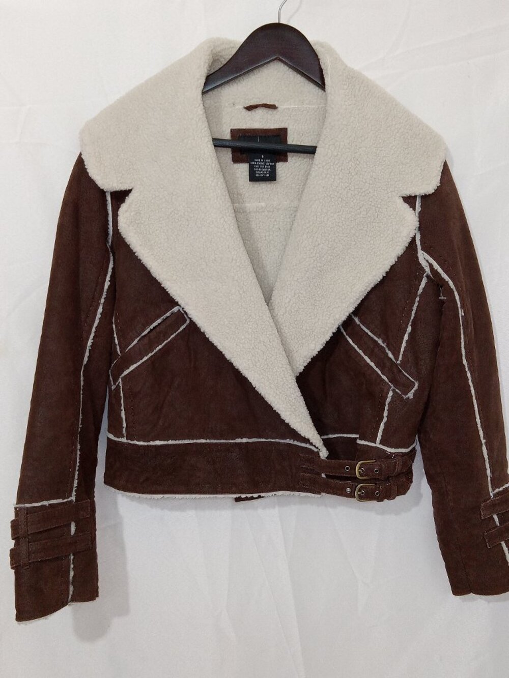 Vintage Y2K Moda International Genuine Suede Leather Cropped Shearling Moto S